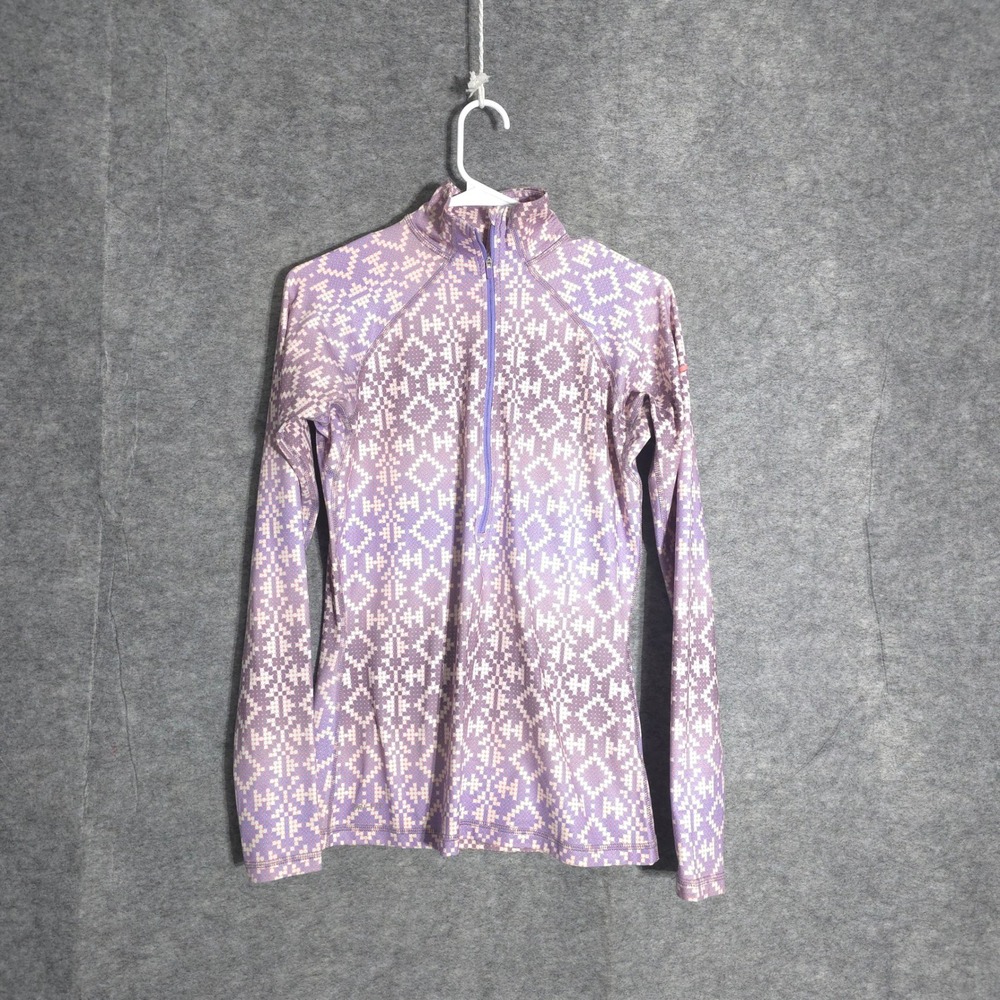 Nike Pro Pullover Women Medium Purple Fair Isle 1/4 Zip Mock Neck 485893-563 Top